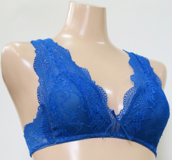 「[le miaou]キャッツ」 ＃０７７６ ８インチレース　ラウンド　ノンワイヤーブラ・ソフトブラ ブルー