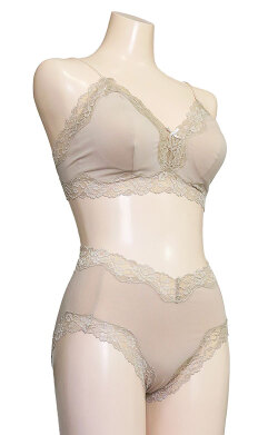 新アピスベアー天　ノンワイヤーブラ・ソフトブラ  ＃０816.L 「[le miaou]キャッツ」ベージュ、お揃いのショーツ