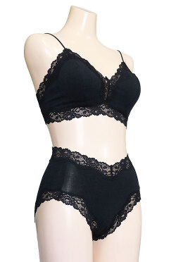 新アピスベアー天　ノンワイヤーブラ・ソフトブラ  ＃０816.L 「[le miaou]キャッツ」ブラック、お揃いのショーツ