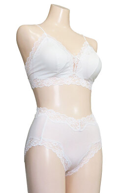 新アピスベアー天　ノンワイヤーブラ・ソフトブラ  ＃０816.L 「[le miaou]キャッツ」オフホワイト、お揃いのショーツ