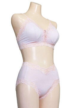 新アピスベアー天　ノンワイヤーブラ・ソフトブラ  ＃０816.L 「[le miaou]キャッツ」ピンク、お揃いのショーツ