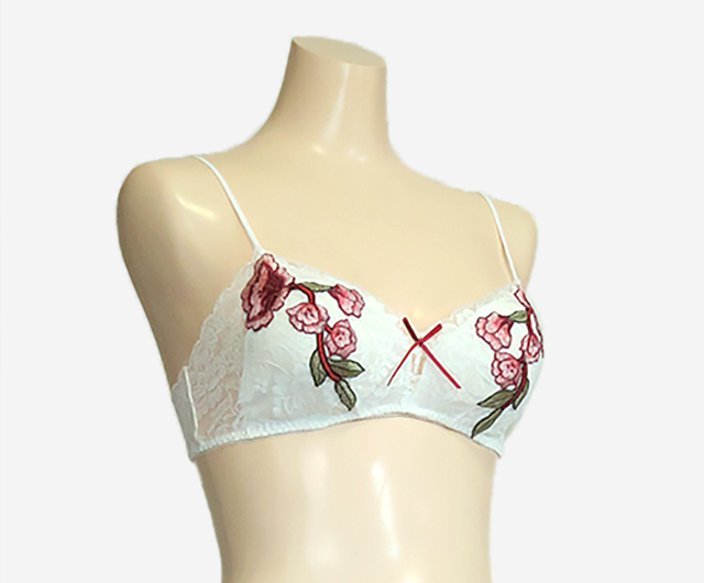 世界で１セットだけ　ストレッチレース　紅薔薇モチーフ  オフホワイト　ノンワイヤーブラ・ソフトブラ　ショーツ　ペアセット　#0005  3