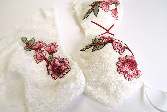 世界で１セットだけ　ストレッチレース　紅薔薇モチーフ  オフホワイト　ノンワイヤーブラ・ソフトブラ　ショーツ　ペアセット　#0005  8