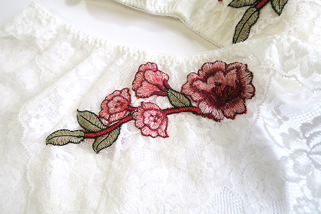 世界で１セットだけ　ストレッチレース　紅薔薇モチーフ  オフホワイト　ノンワイヤーブラ・ソフトブラ　ショーツ　ペアセット　#0005  7