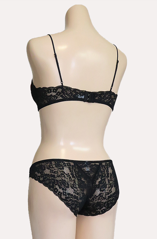 世界で１セットだけ　ストレッチレース　紅薔薇モチーフ　ブラック　ノンワイヤーブラ・ソフトブラ　ショーツ　ペアセット　#0006 3